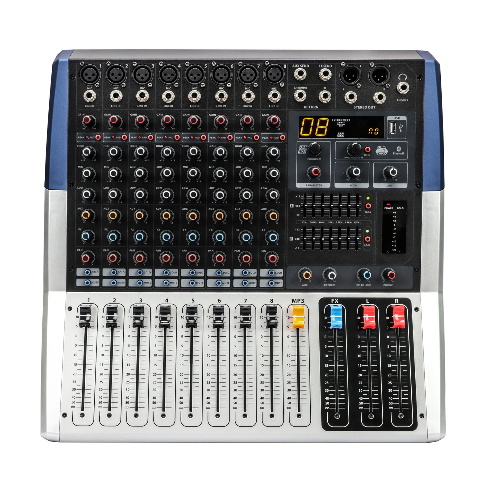 True Tone kv 80 8 channels powered mixer -pro mixer